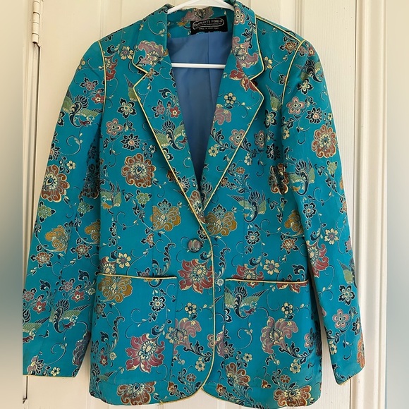 Vintage 1980’s Charlotte Ford II Teal Metallic Asian Design Blazer size 8 - Picture 1 of 7
